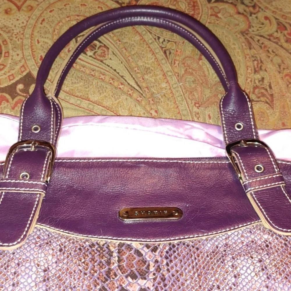Sharif Studio Purple Snakeskin studded w/leopard print Shoulderbag. $279 Retail. - Picture 12 of 12
